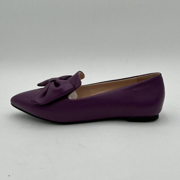 Pazzion Purple Cozy Pointed Toe Ballet Flats Bows Slip On Solid Color Pumps - Picture 2 of 6